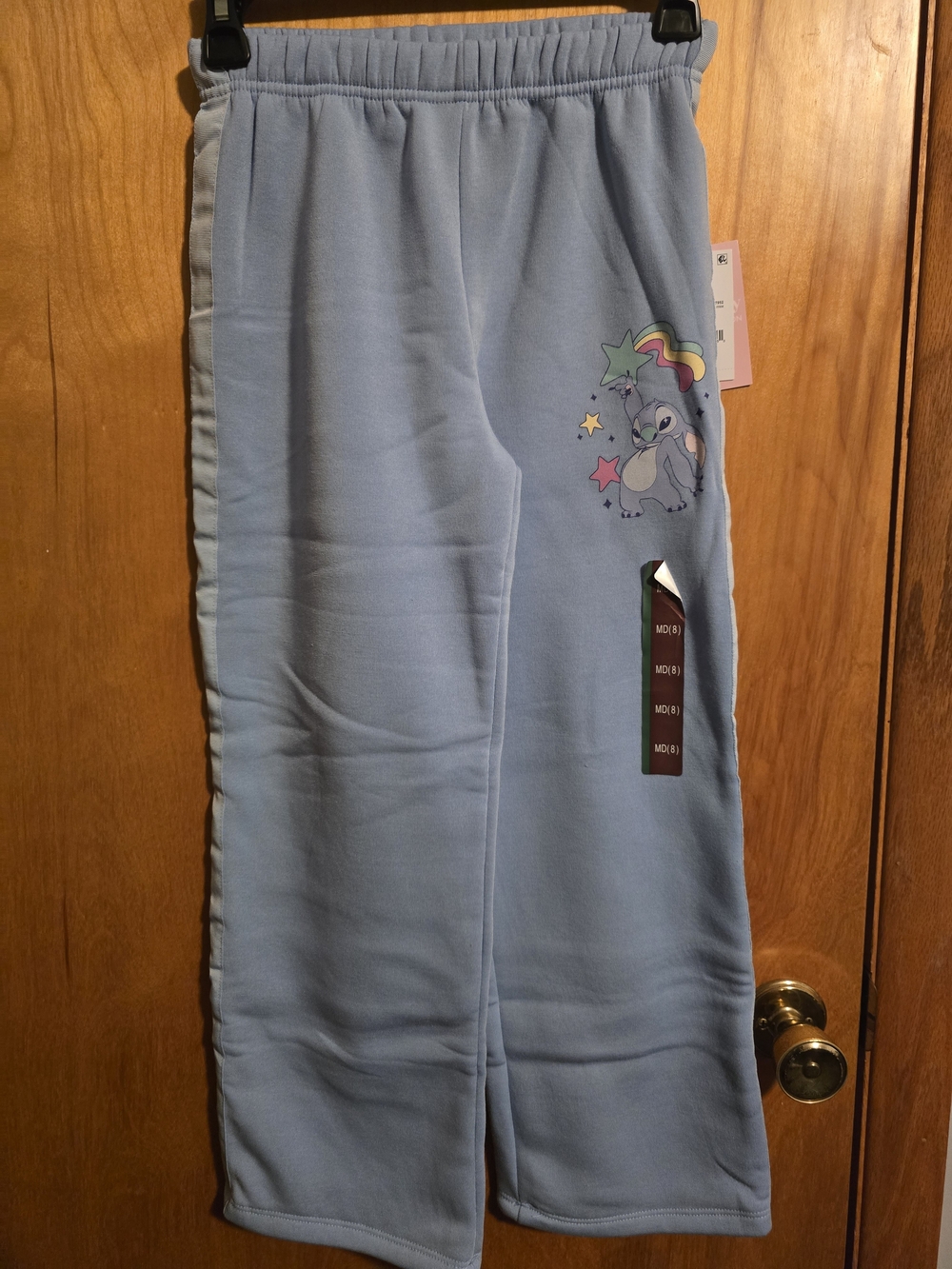 GIRLS 8 M - Light Blue Stitch Graphic Fleece Pants